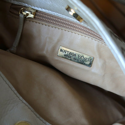 Vintage Bottega Veneta Pearly Ivory Intrecciato Leather 2way Shoulder Bag