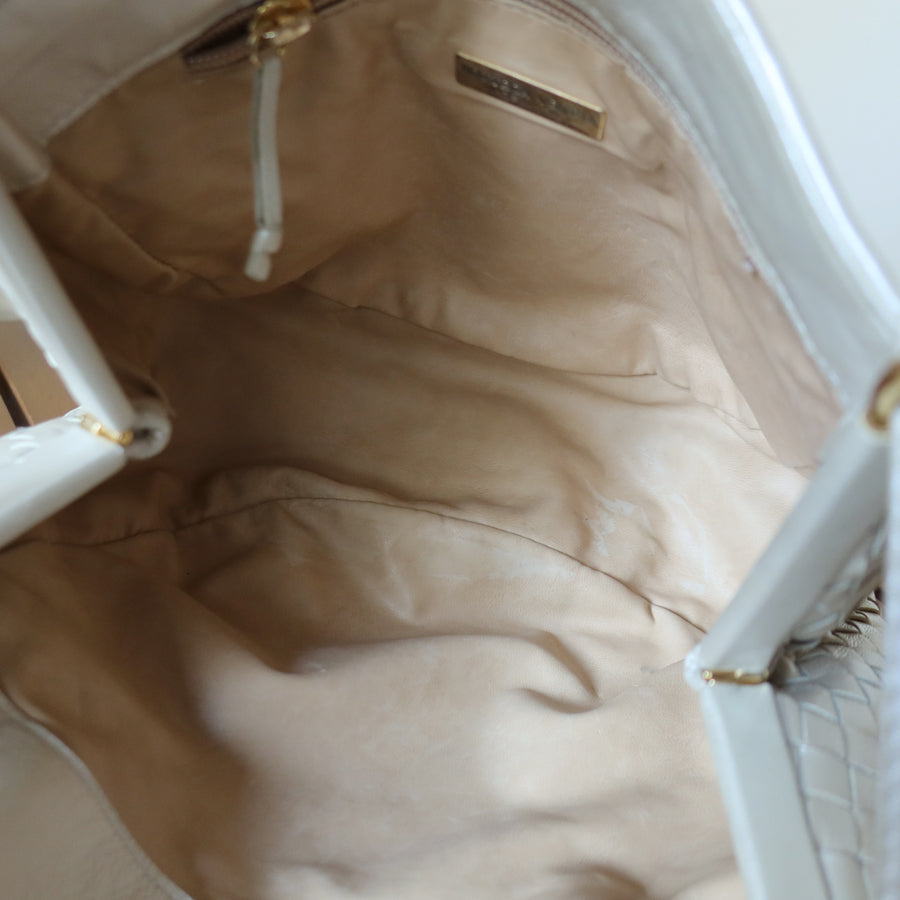 Vintage Bottega Veneta Pearly Ivory Intrecciato Leather 2way Shoulder Bag