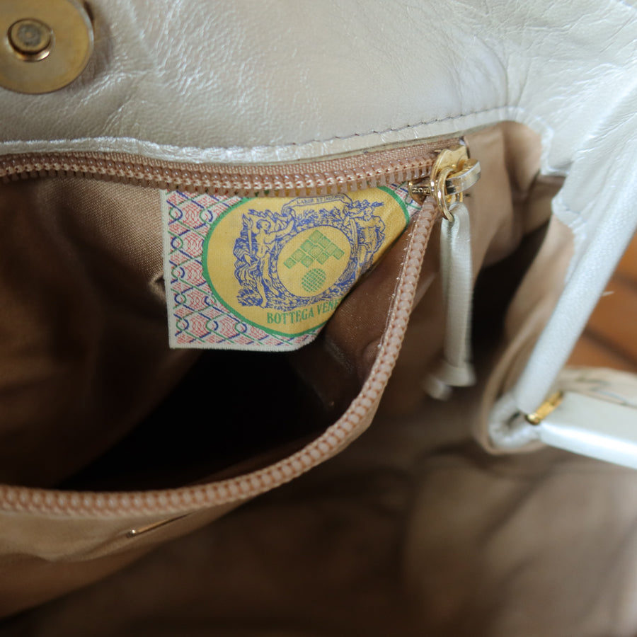 Vintage Bottega Veneta Pearly Ivory Intrecciato Leather 2way Shoulder Bag