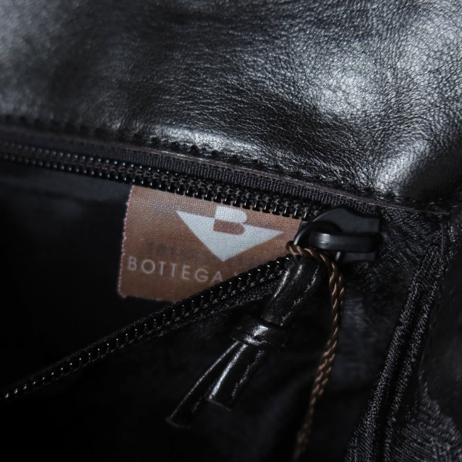 Rare Bottega Veneta Vintage Black Intrecciato Resin Top handle 2way Flap Bag