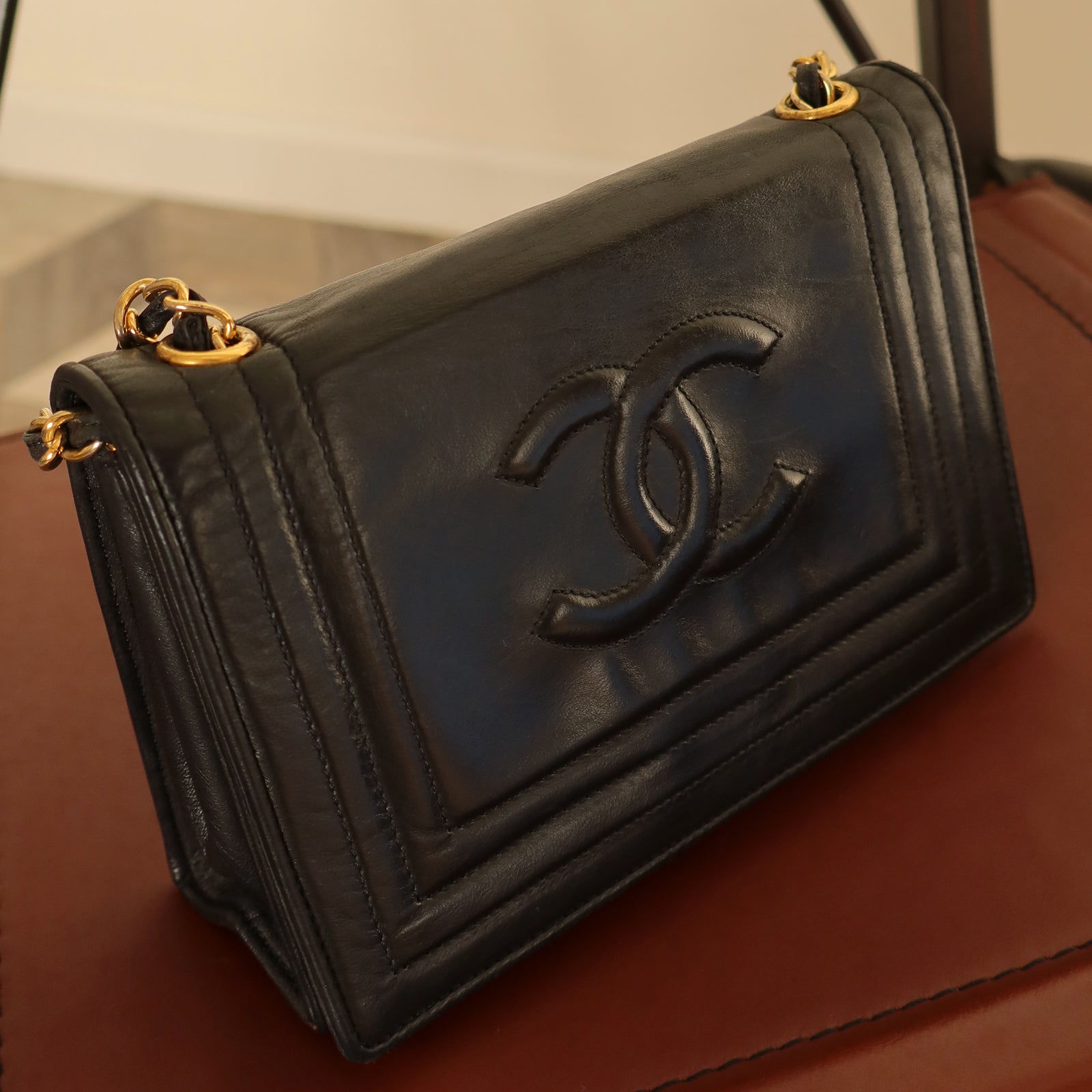 Chanel Vintage Stitched CC mark Black Lambskin Flap Bag