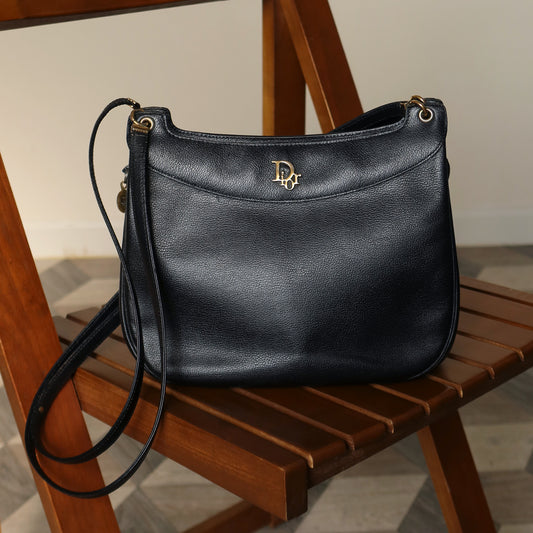Christian Dior Vintage Black Half Moon Shoulder Sling Bag