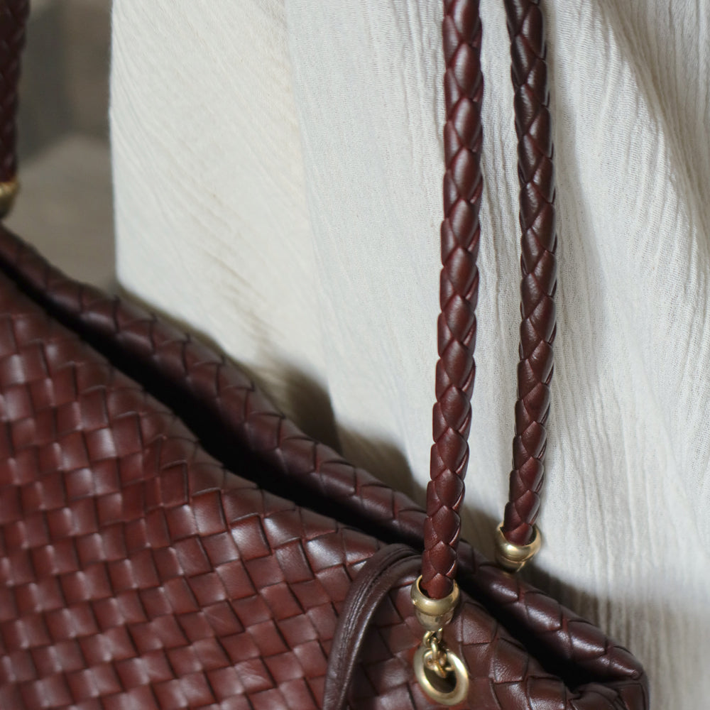 Rare Bottega Veneta Vintage Dark Brown Intrecciato Braided Strap Shoulder Bag
