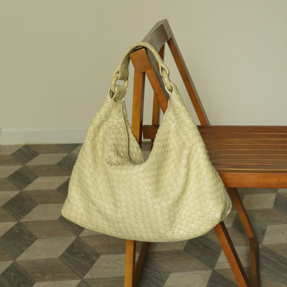 Bottega Veneta Vintage Light Butter Yellow Intrecciato Leather Ring Hobo Shoulder Bag