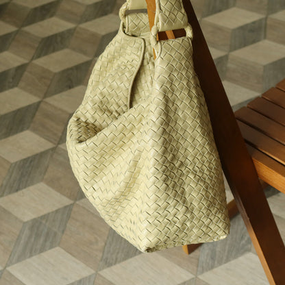 Bottega Veneta Vintage Light Butter Yellow Intrecciato Leather Ring Hobo Shoulder Bag