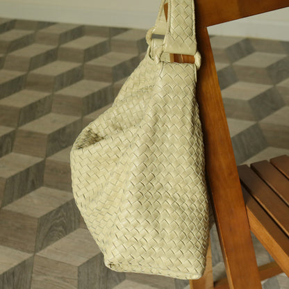 Bottega Veneta Vintage Light Butter Yellow Intrecciato Leather Ring Hobo Shoulder Bag