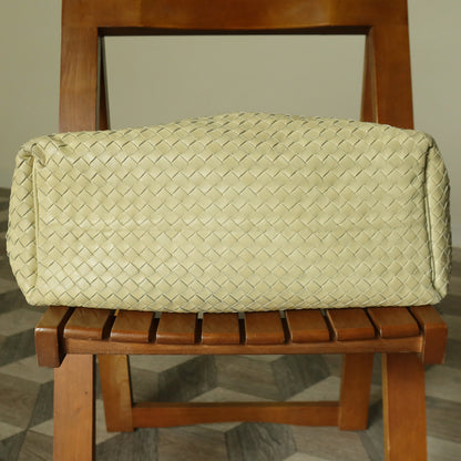 Bottega Veneta Vintage Light Butter Yellow Intrecciato Leather Ring Hobo Shoulder Bag