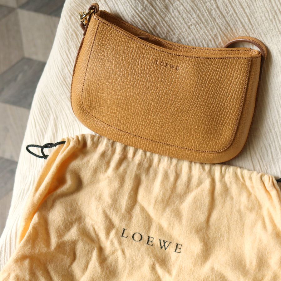 Vintage Loewe Beige Grained Leather Half-moon Purse Bag