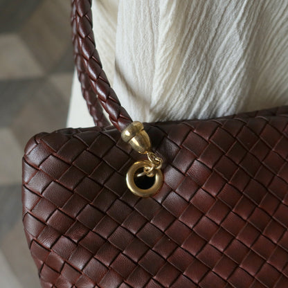 Rare Bottega Veneta Vintage Dark Brown Intrecciato Braided Strap Shoulder Bag