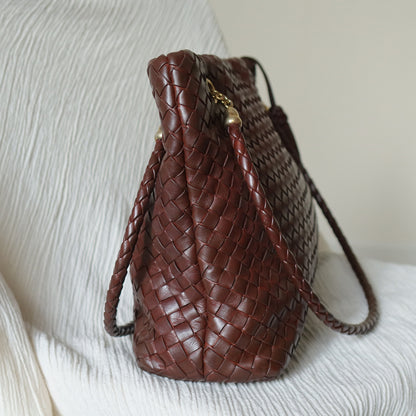 Rare Bottega Veneta Vintage Dark Brown Intrecciato Braided Strap Shoulder Bag