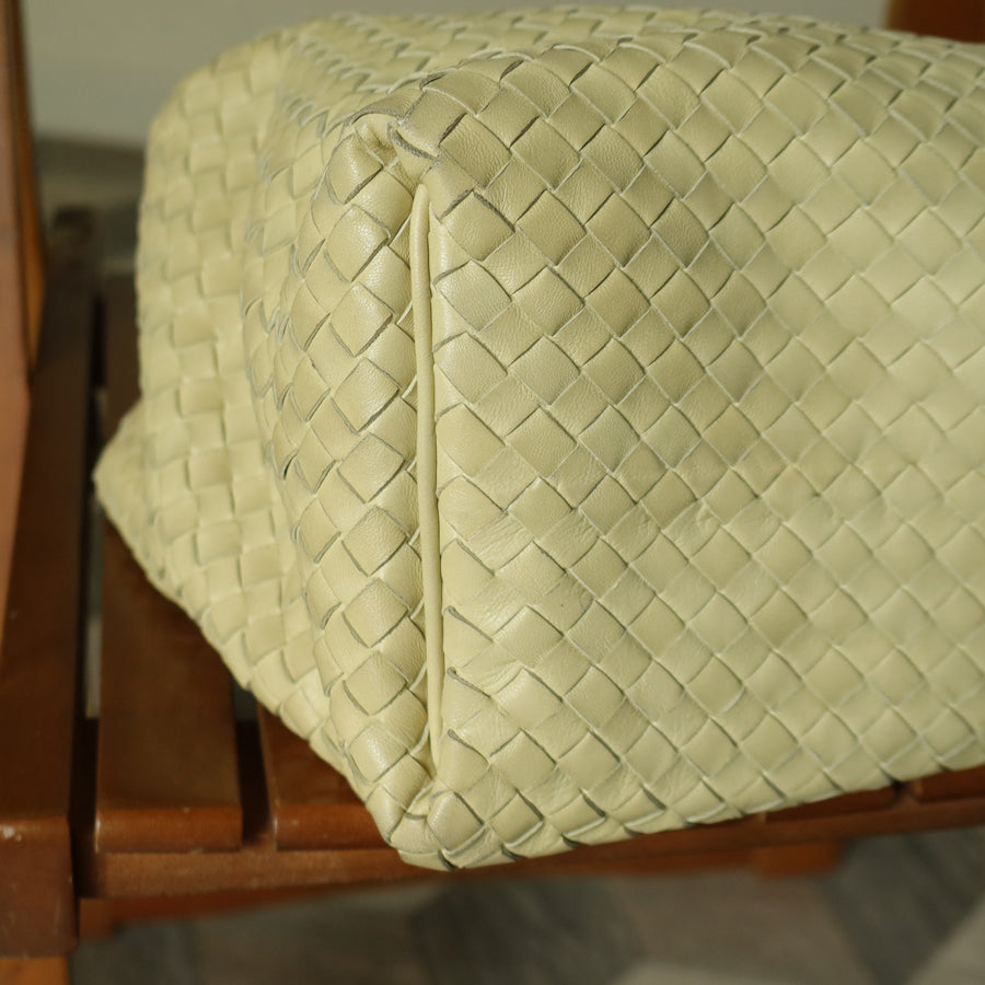 Bottega Veneta Vintage Light Butter Yellow Intrecciato Leather Ring Hobo Shoulder Bag