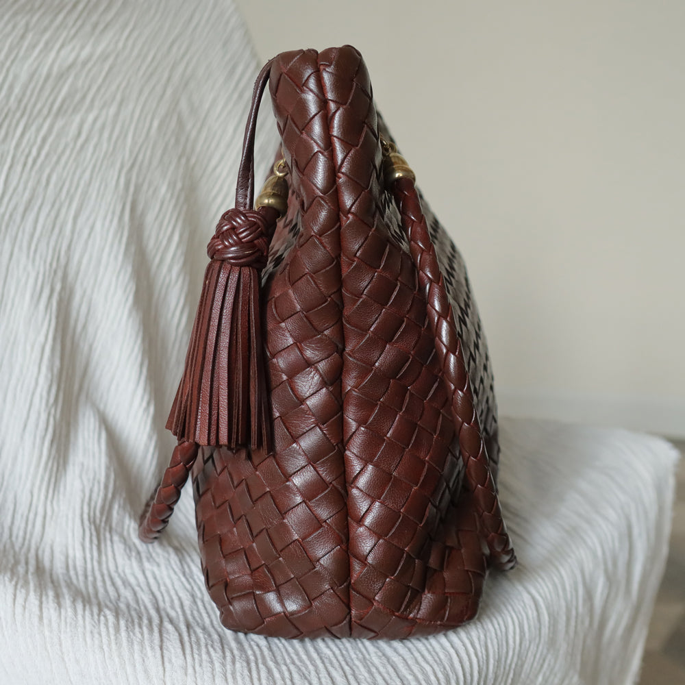 Rare Bottega Veneta Vintage Dark Brown Intrecciato Braided Strap Shoulder Bag