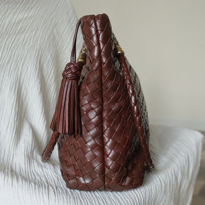 Rare Bottega Veneta Vintage Dark Brown Intrecciato Braided Strap Shoulder Bag