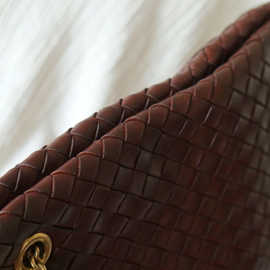 Rare Bottega Veneta Vintage Dark Brown Intrecciato Braided Strap Shoulder Bag