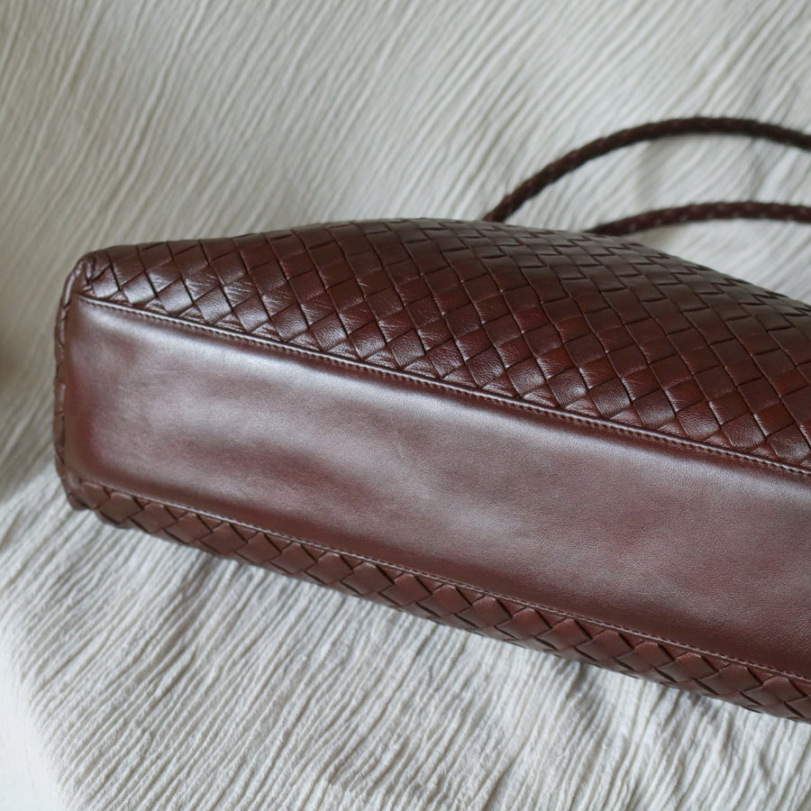 Rare Bottega Veneta Vintage Dark Brown Intrecciato Braided Strap Shoulder Bag