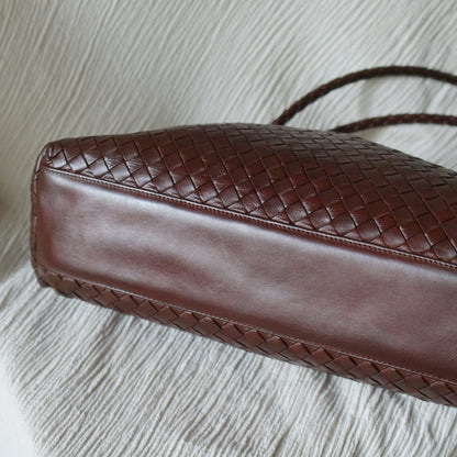 Rare Bottega Veneta Vintage Dark Brown Intrecciato Braided Strap Shoulder Bag