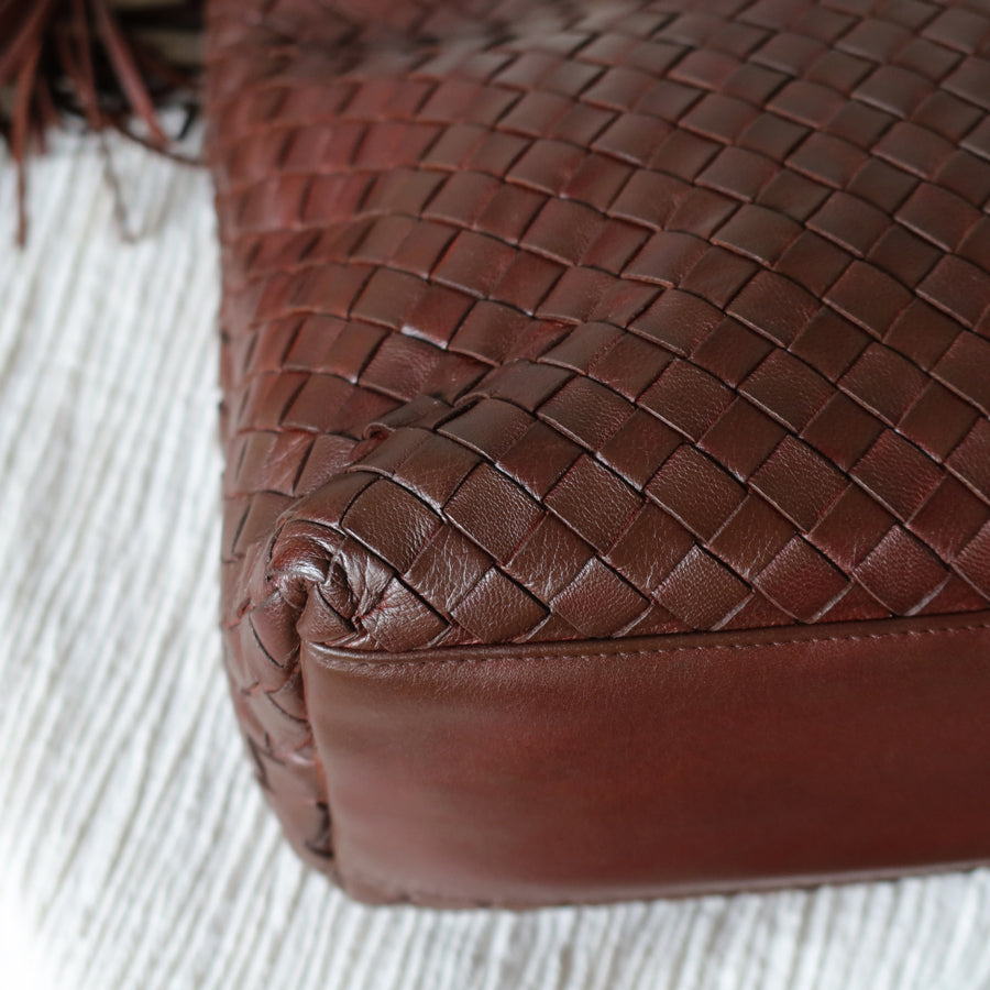 Rare Bottega Veneta Vintage Dark Brown Intrecciato Braided Strap Shoulder Bag
