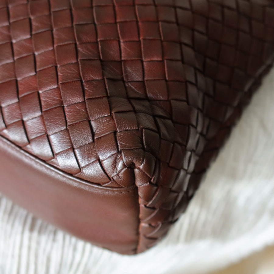 Rare Bottega Veneta Vintage Dark Brown Intrecciato Braided Strap Shoulder Bag
