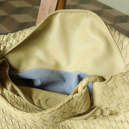 Bottega Veneta Vintage Light Butter Yellow Intrecciato Leather Ring Hobo Shoulder Bag