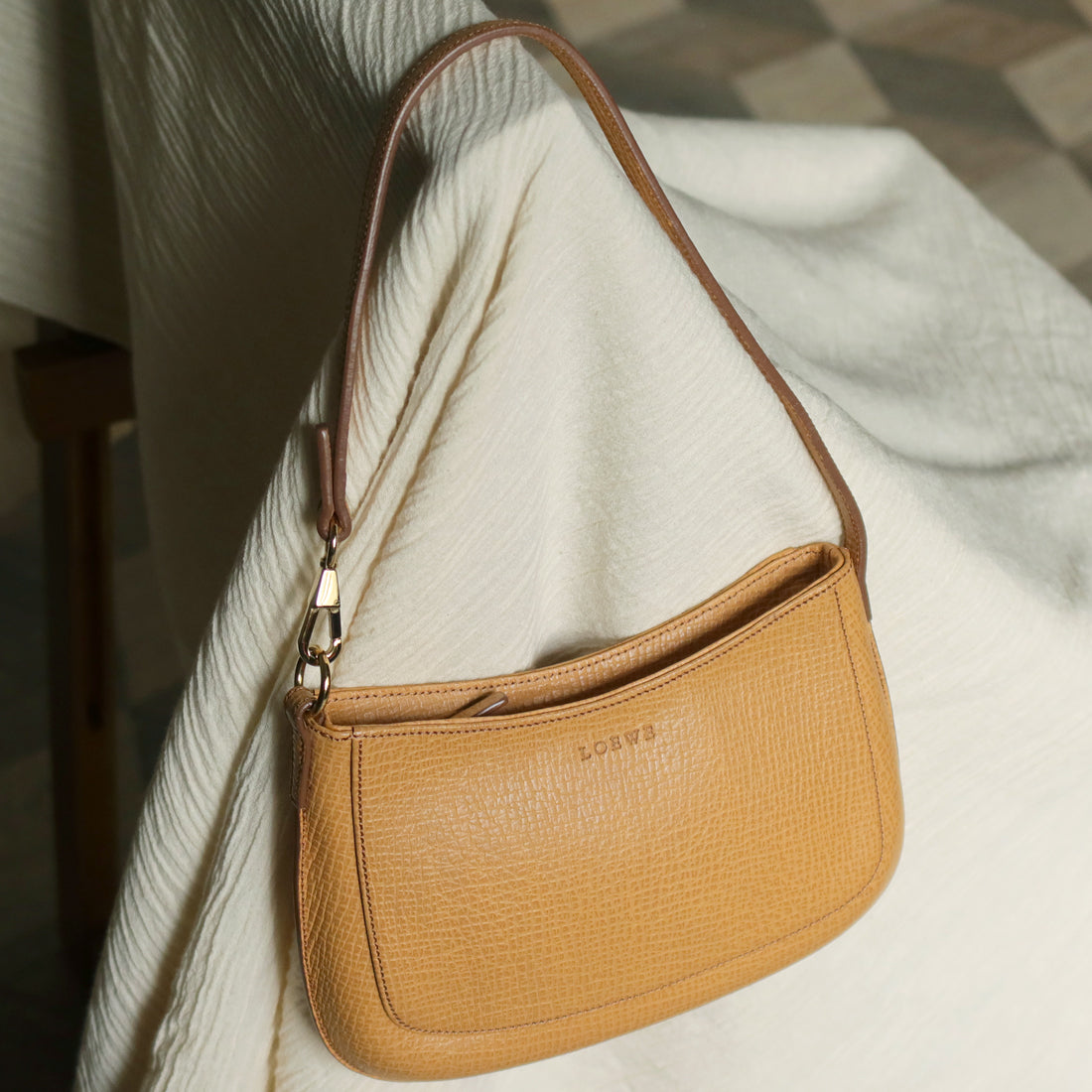 Vintage Loewe Beige Grained Leather Half-moon Purse Bag