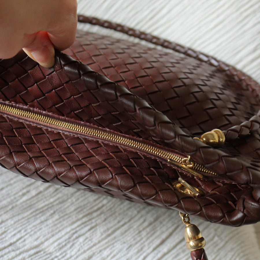 Rare Bottega Veneta Vintage Dark Brown Intrecciato Braided Strap Shoulder Bag