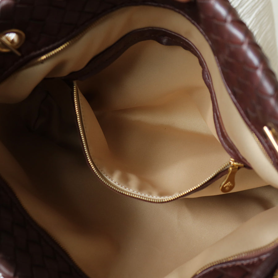 Rare Bottega Veneta Vintage Dark Brown Intrecciato Braided Strap Shoulder Bag