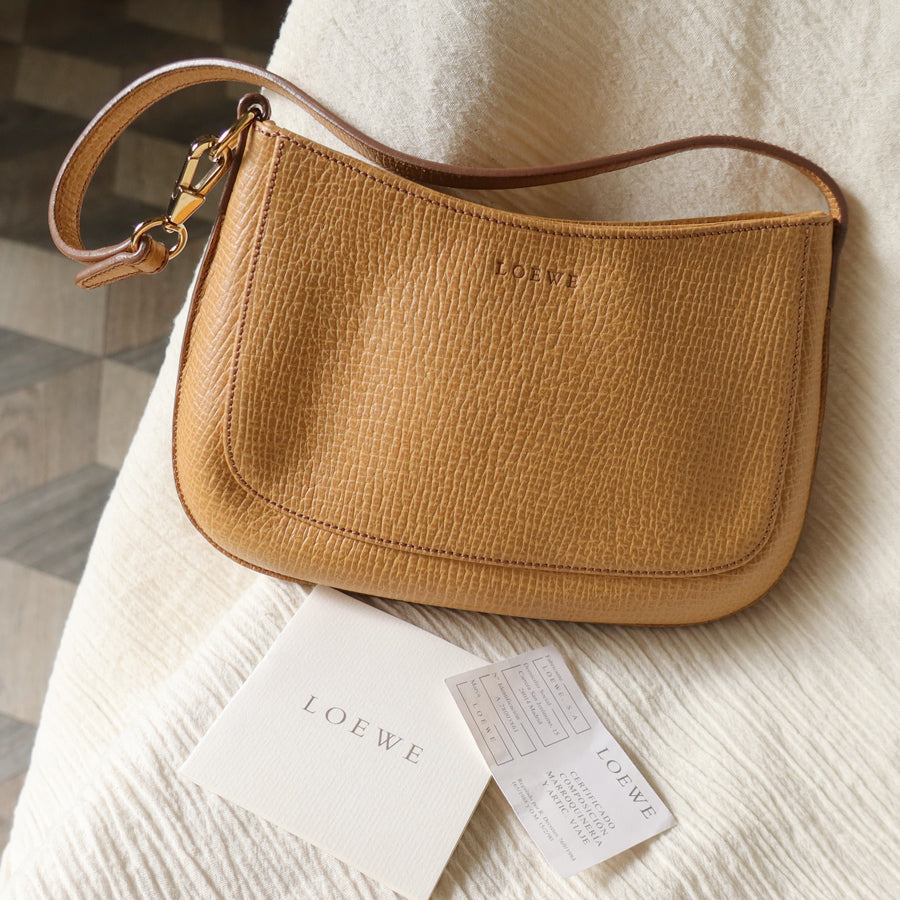 Vintage Loewe Beige Grained Leather Half-moon Purse Bag