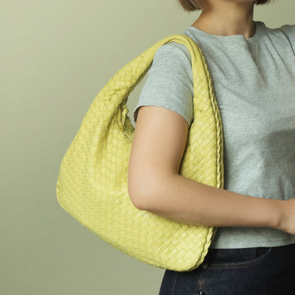 Bottega Veneta Vintage Butter Yellow Intrecciato Weave Ebano Hobo Shoulder Bag M