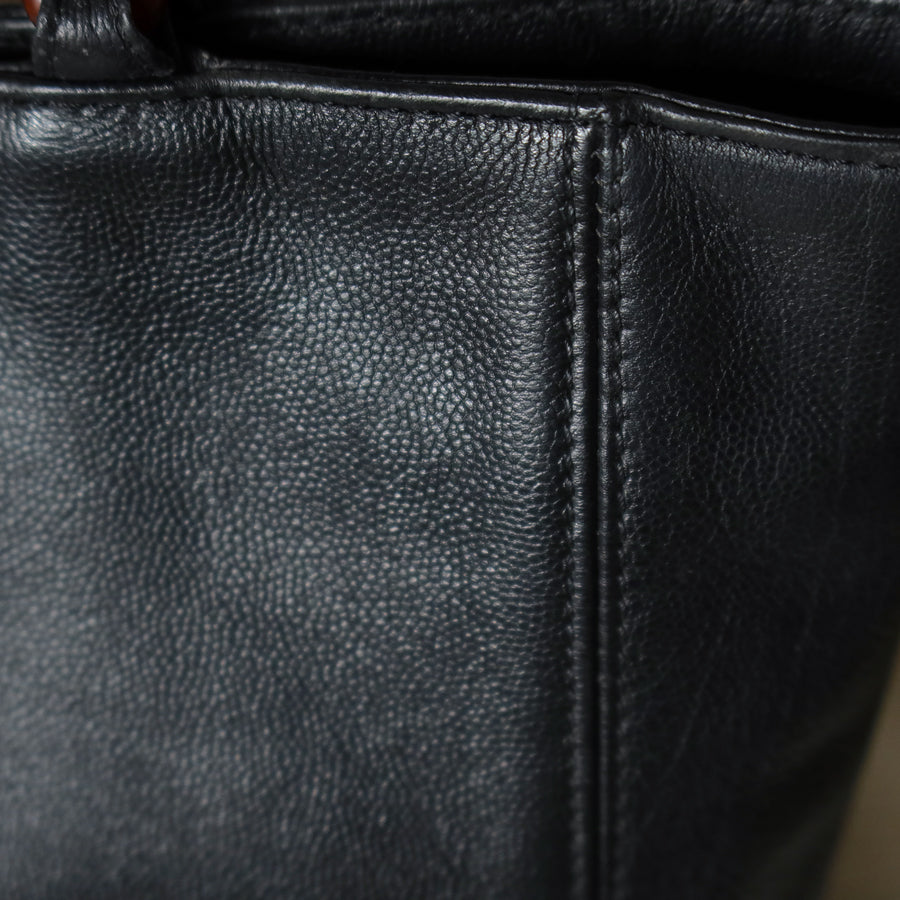 Chanel Vintage Black Caviar Leather Tortoise shell Strap CC mark Shoulder Bag