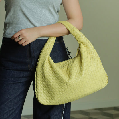 Bottega Veneta Vintage Butter Yellow Intrecciato Weave Ebano Hobo Shoulder Bag M