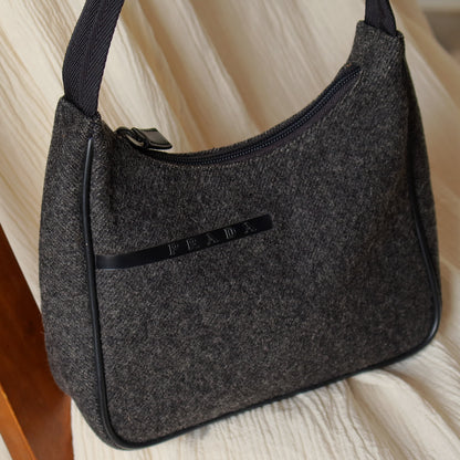 Prada Vintage Charcoal Grey Wool x Nylon Hobo Bag