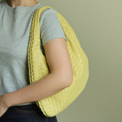 Bottega Veneta Vintage Butter Yellow Intrecciato Weave Ebano Hobo Shoulder Bag M