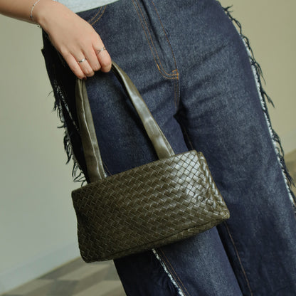 Bottega Veneta Vintage Dark Olive Intrecciato Weave Kiss Lock Mini Shoulder Bag