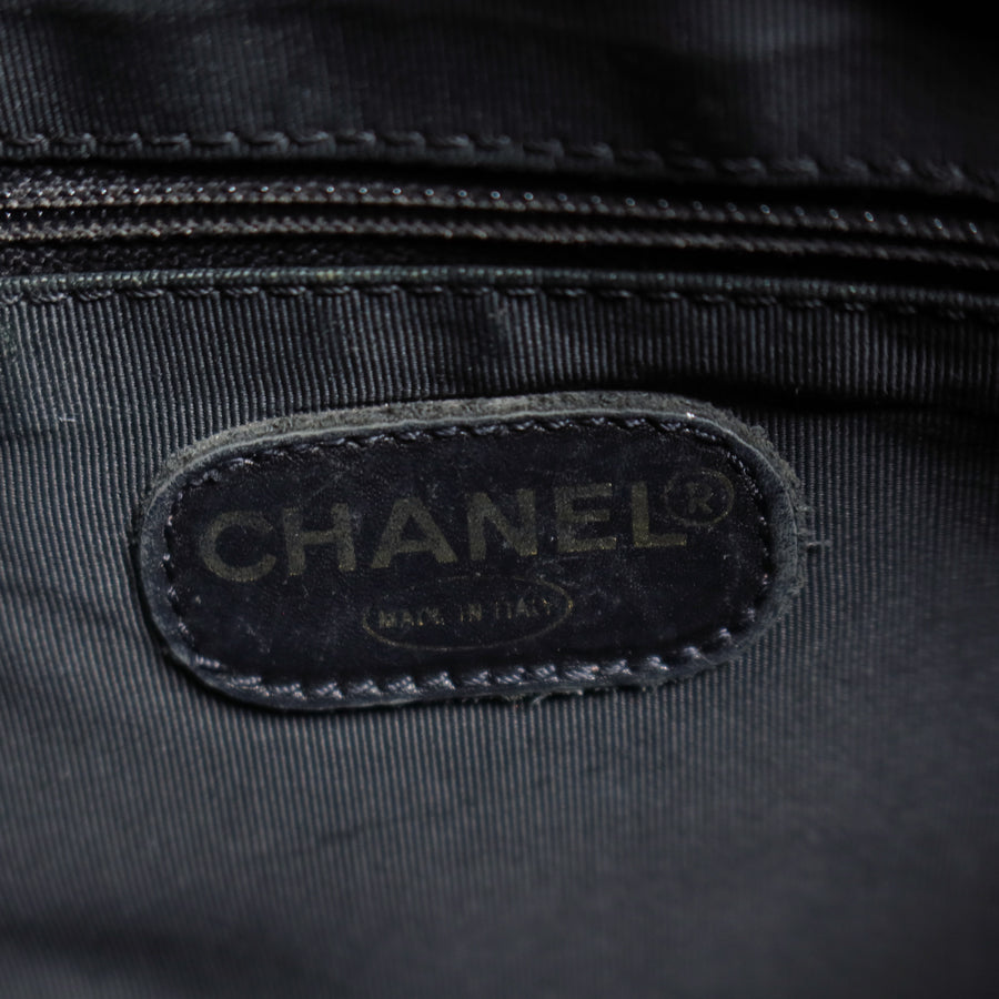 Chanel Vintage Black Caviar Leather Tortoise shell Strap CC mark Shoulder Bag