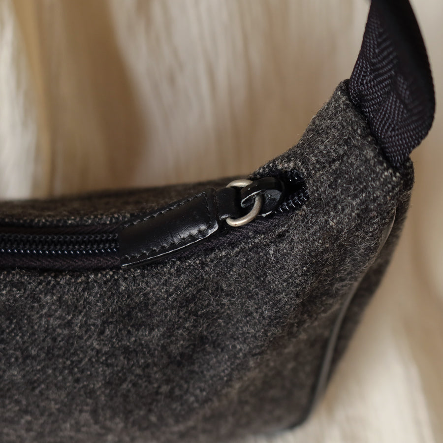 Prada Vintage Charcoal Grey Wool x Nylon Medium Hobo Bag