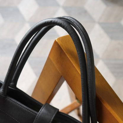 Chanel Vintage Black Leather CC turn lock Executive Shoulder Tote Bag