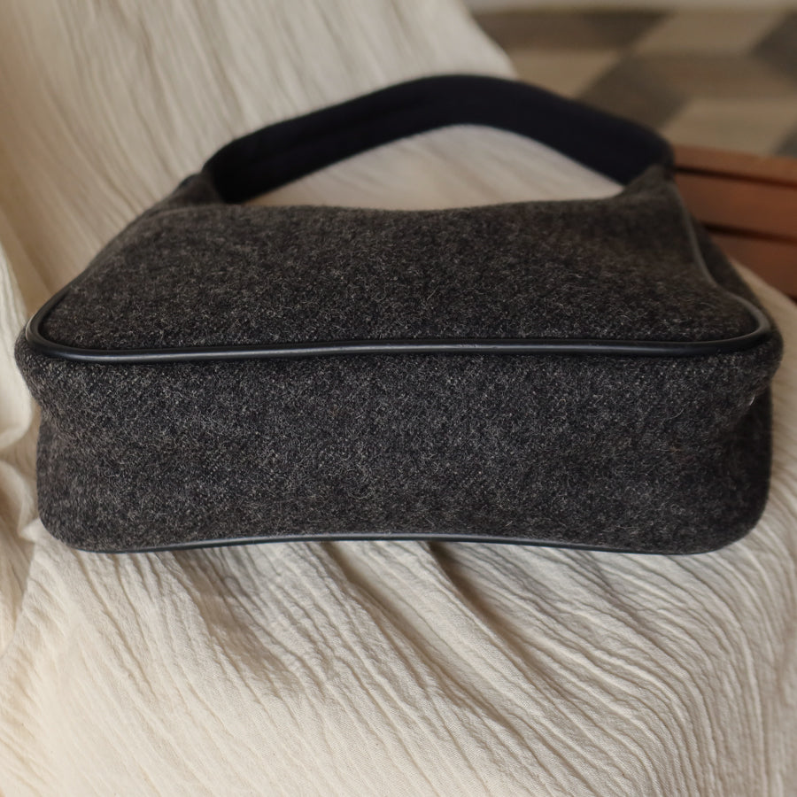 Prada Vintage Charcoal Grey Wool x Nylon Medium Hobo Bag