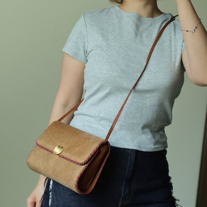 Bottega Veneta Vintage Brown Straw Leather 2way Clutch Shoulder Flap Bag