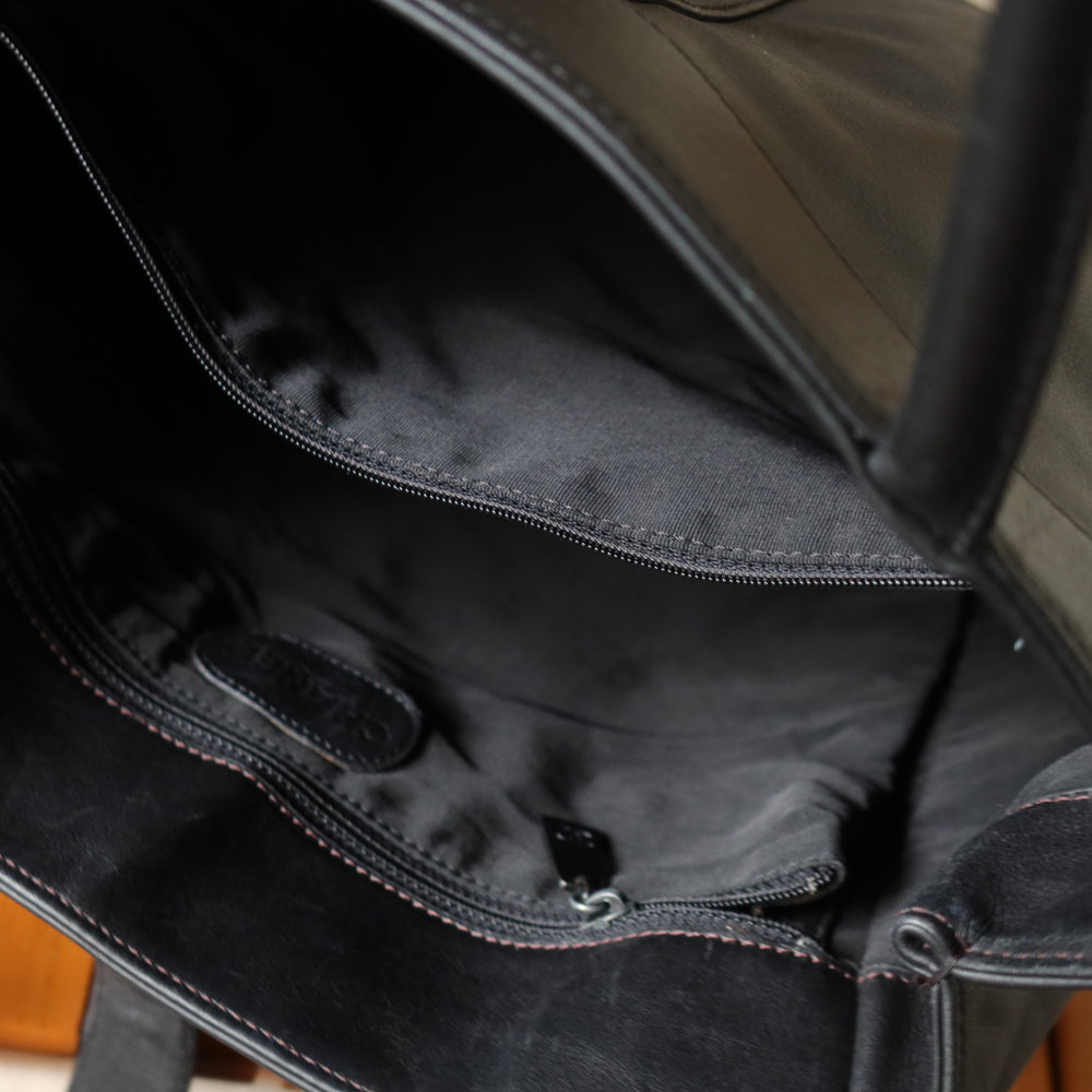 Chanel Vintage Black Leather CC turn lock Executive Shoulder Tote Bag