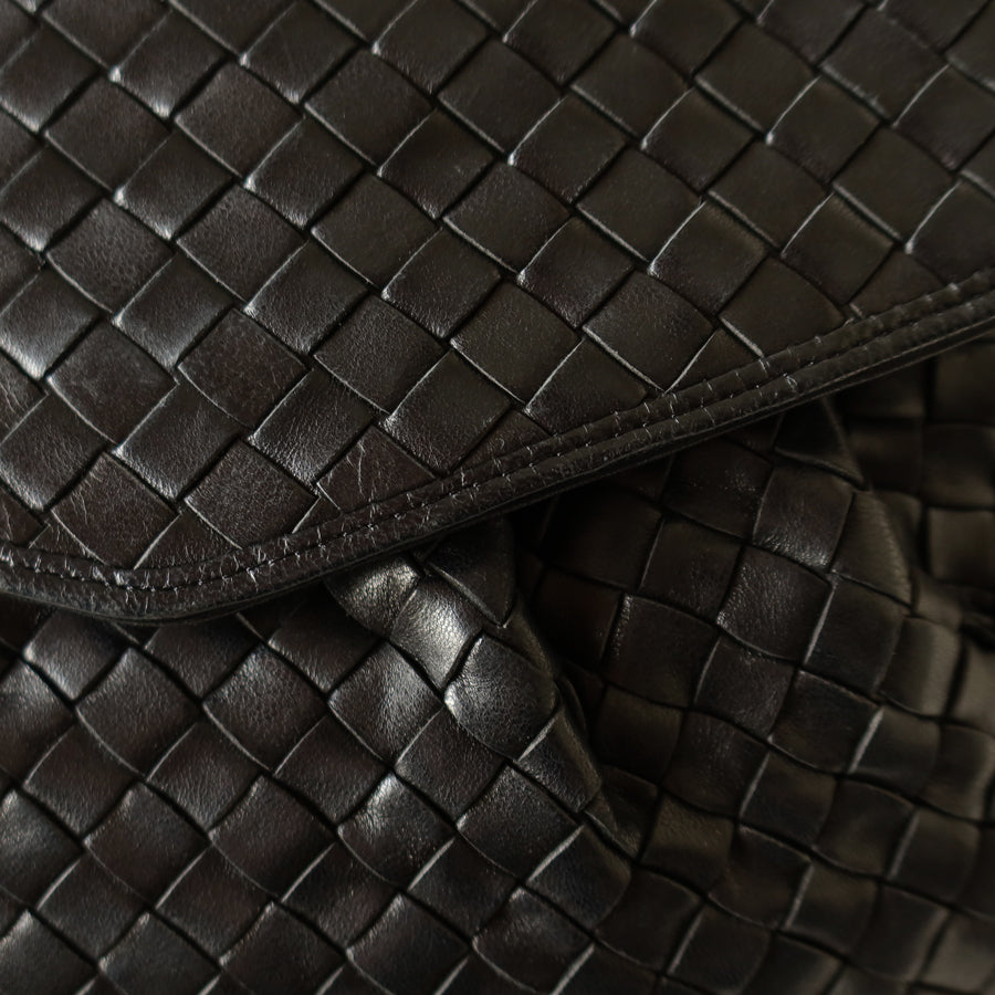Bottega Veneta Vintage Black Intrecciato Weave Pouch Shoulder Bag