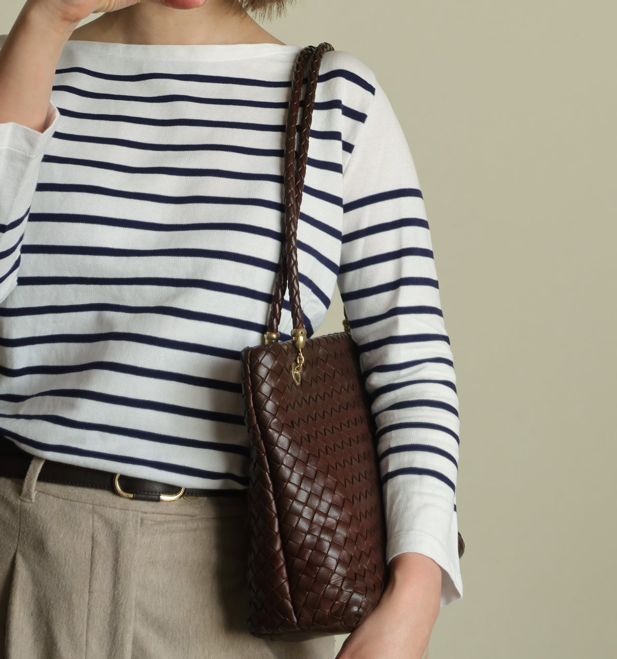 Rare Bottega Veneta Vintage Dark Brown Intrecciato Braided Strap Shoulder Bag