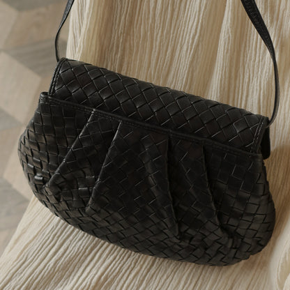 Bottega Veneta Vintage Black Intrecciato Weave Pouch Shoulder Bag