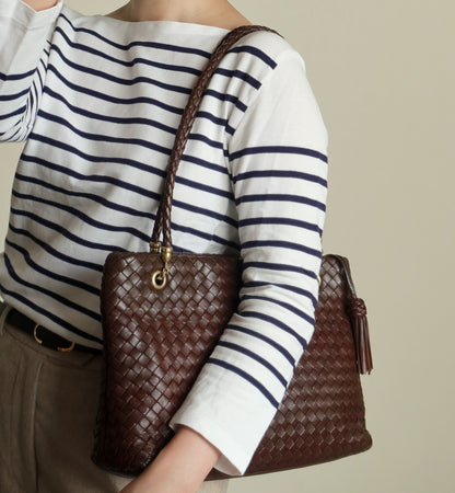 Rare Bottega Veneta Vintage Dark Brown Intrecciato Braided Strap Shoulder Bag