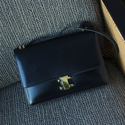 Hermès Vintage 70s Black Box Calf Leather 2 way Shoulder Clutch Bag