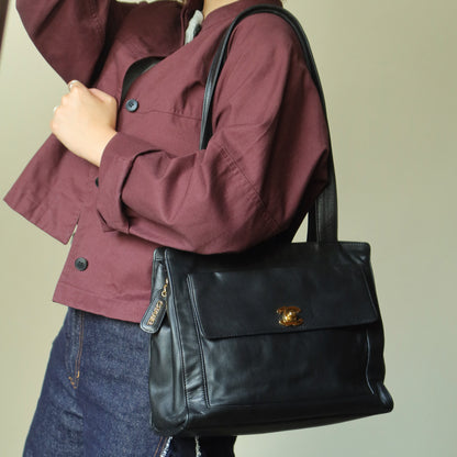 Chanel Vintage Black Lambskin CC Turn lock Pocket CC charm Shoulder Bag