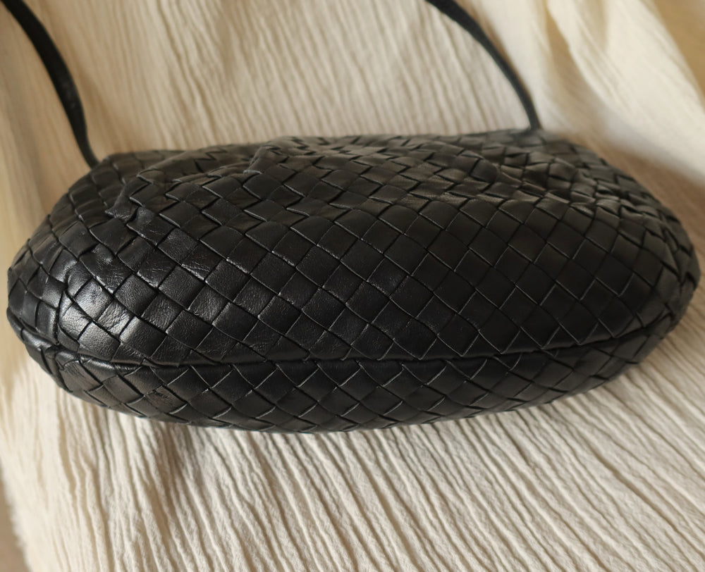 Bottega Veneta Vintage Black Intrecciato Weave Pouch Shoulder Bag