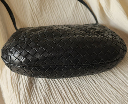 Bottega Veneta Vintage Black Intrecciato Weave Pouch Shoulder Bag