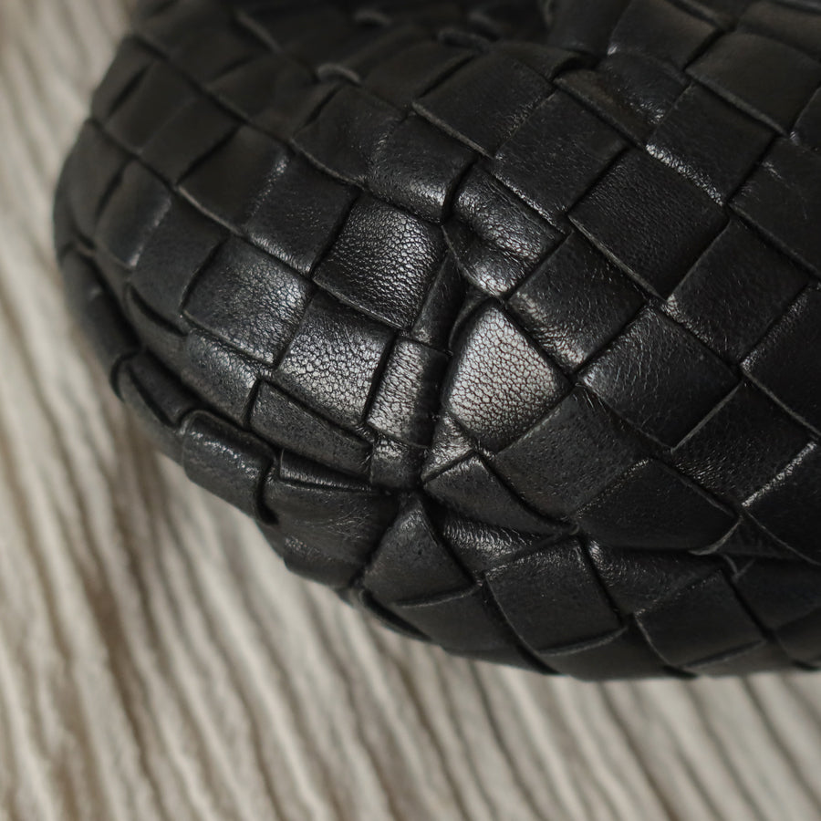 Bottega Veneta Vintage Black Intrecciato Weave Pouch Shoulder Bag