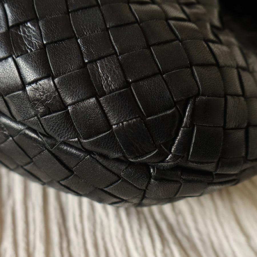 Bottega Veneta Vintage Black Intrecciato Weave Pouch Shoulder Bag
