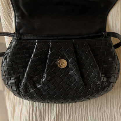 Bottega Veneta Vintage Black Intrecciato Weave Pouch Shoulder Bag